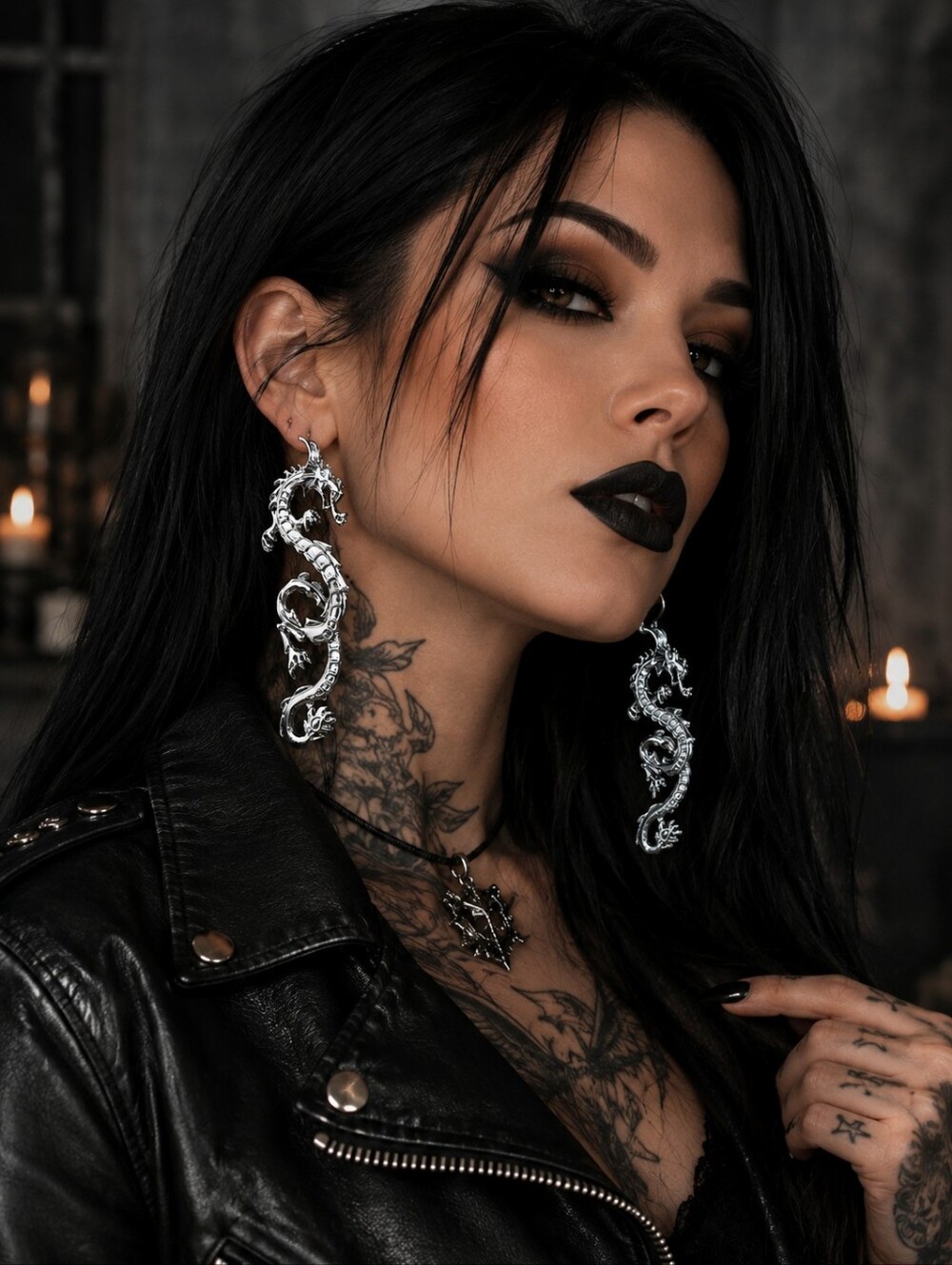 Silver Dragon Dangle Earrings - Gothic Statement Jewelry